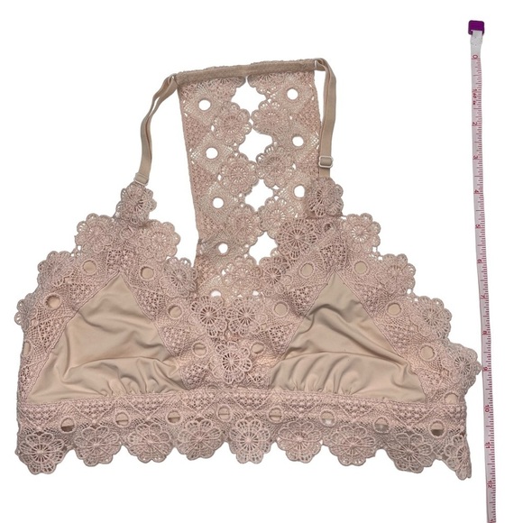 Aerie Bralette Womens Small Lace Daisy Chain V Neck Racerback Bra Pink Blush - Picture 11 of 11